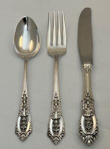 Wallace sterling ROSE POINT 3-PIECE YOUTH SET (KNIFE, FORK & SPOON)