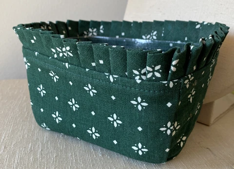 Longaberger CRACKER Basket HERITAGE GREEN & WHITE Diamond Floral LINER Cover