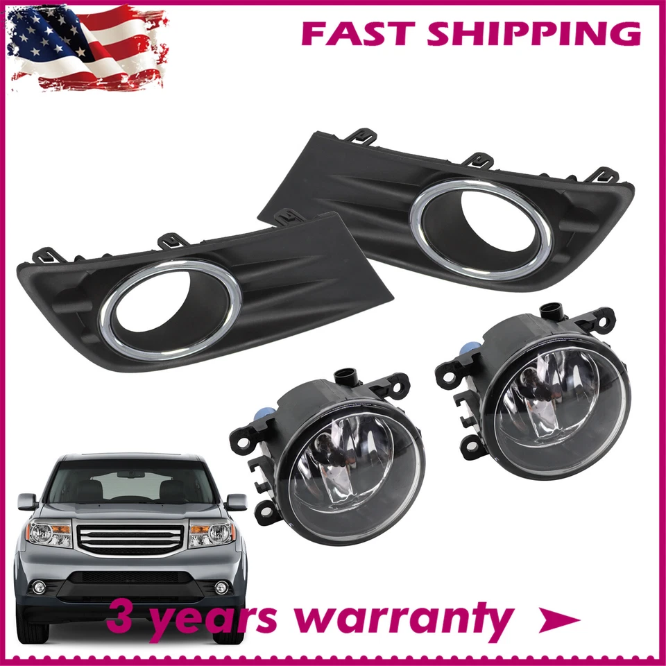 Fog Light W/Cover+Chrome Trim For Honda Pilot 2012-2013-2014-2015 Foto 1 de 4