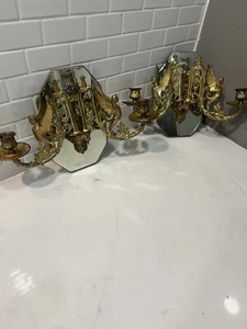 Pair Vintage Antique Neoclassical Revival Griffin Mirrors Sconces 10” x 14” - Picture 1 of 17