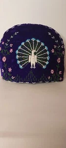 Vintage-Antik doppelseitig Perlen stark gepolstert lila Samt Pfau Tee gemütlich - Bild 1 von 8