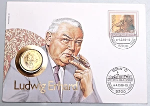 DEUTSCHLAND 1988: 2 DM 1988 F: LUDWIG ERHARD, Cu-Ni vergoldet, NUMISBRIEF, N1 - Bild 1 von 3