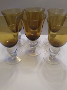Set Of 6 Amber Bubble Wine Goblet Water Glasses 6 in tall