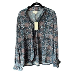 Floral Print Long Sleeve Blouse Vintage-Inspired Ruffle Cuff Boho Chic Top A17 - Picture 1 of 8