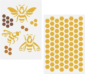 Bee Honeycomb Hexagon Stencils, 2 Pcs Bee Theme Drawing Template for Painting... - Picture 1 of 3
