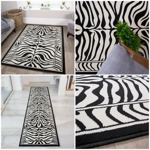 Black White Safari Soft Trendy Zebra Print Rug Monochrome Living Room Rugs Cheap - Picture 1 of 7