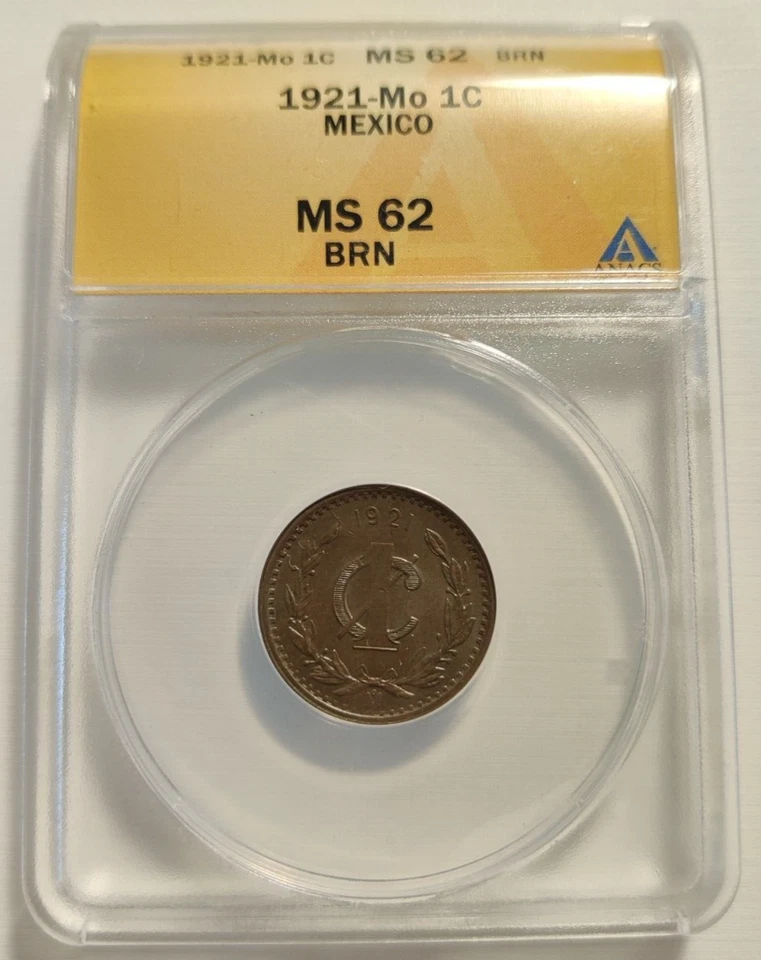 1921-Mo Mexico One Centavo 1C ANACS MS 62 BRN Mexico City Mint Rare Coin 3B - Image 1 of 4