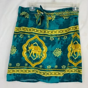 Champagne Cotton Missy One Size Wrap Skirt Swim Cover Up Teal Gold Elephant Rayo - Picture 1 of 5