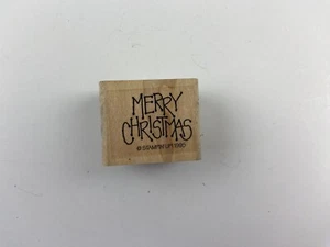 Stampin Up merry Christmas Wood Mount Rubber Stamp folk print card - Picture 1 of 4