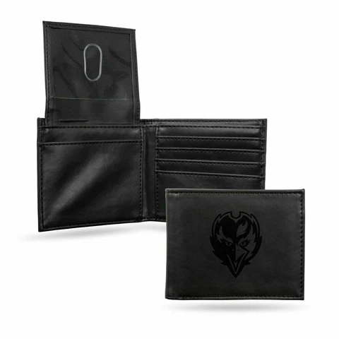 Baltimore Ravens Laser Engraved Black Leather Billfold Wallet Free Shipping Cover