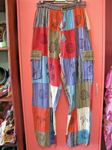 Colourful patch cotton casual mens womans pants  2XL Hippy Festival - Picture 1 of 5