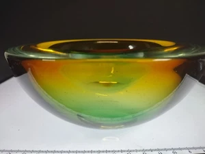 Flavio Poli Style Sommerso Murano Vibrant Green & Amber Gradient Geode Bowl GUC - Picture 1 of 16