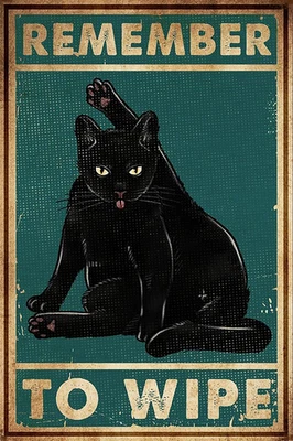 Remember to Wipe Poster with Black Cat Funny Bathroom Wall Art Cute Modern Decor - Image 1 of 3