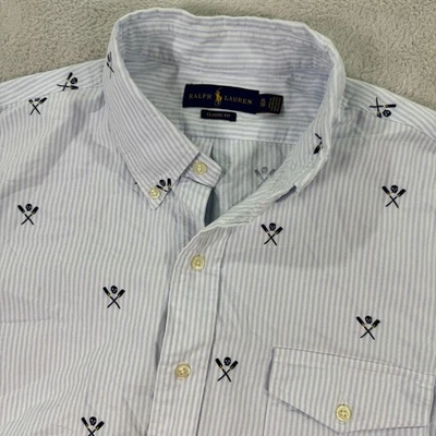 Camisa Ralph Lauren Rayas Calavera Remos Cruzados Calce Clásico Para Hombres XL Azul/Blanco Usada en Excelente Condición Foto 1 de 4
