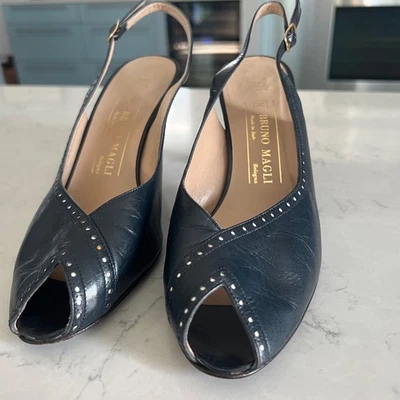 De colección Bruno Magli Para Mujer Cuero Punta abierta Tacón Cordón Talla 8 Azul Foto 1 de 4