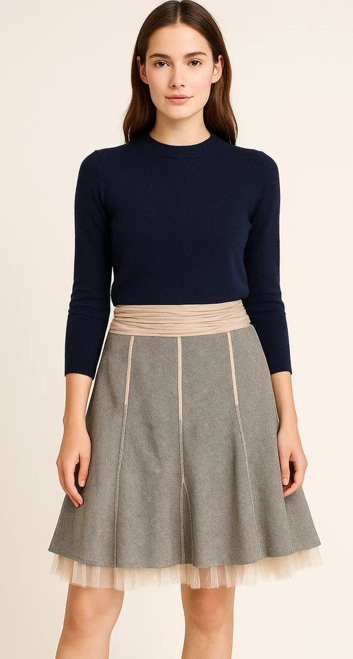 Винтажная Y2K Ограниченная Серая Плиссированная Расклешенная Сетка С Грубой Подкладкой Шелковая Отделка Юбка Размер 10 - Изображение 1 из 4