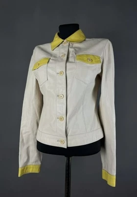 Chaqueta de cuero ajustada Santacroce Firenze para mujer hecha en Italia beige talla 40 Foto 1 de 4