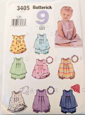 Butterick Sewing Pattern Infant Girl's DRESS TOP ROMPER PANTIES 3405 L-XL UNCUT - Image 1 of 4