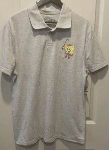 SpongeBob Squarepants Golfing Polo Men L Cotton Polyester Shirt Gray Embroidered - Picture 1 of 6