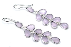 Rose Quartz Gemstone 925 Sterling Silver Handmade Jewelry Earrings Size-1.50 - Picture 1 of 6