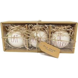 Rae Dunn Christmas Ceramic Ball Ornaments Eat Drink Be Merry 3 Piece Set - Picture 1 of 7