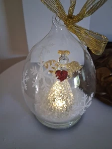 Light Up Angel Christmas Tree Teardrop Glass Hand Blown Ornament 5.25" X 4" - Picture 1 of 11