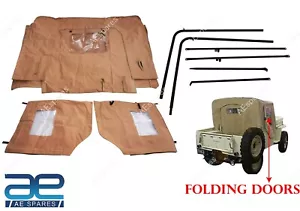 Canvas Half Cabin Soft Top Tan Color With Frame For Willys Jeeps CJ2A CJ3A S2u - Picture 1 of 12