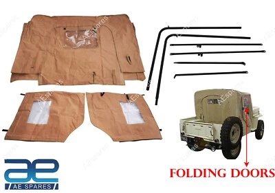 Canvas Half Cabin Soft Top Tan Color With Frame For Willys Jeeps CJ2A CJ3A GEc - Image 1 of 4