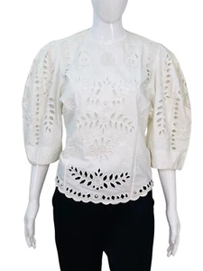 Isabel Marant Women's Eyelet Embroidered Scalloped White Cotton Blouse Top M 36 - Picture 1 of 15