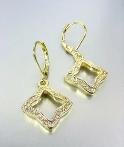 EXQUISITE 18kt Gold Plated Crystals Clover Flower Leverback Earrings - Picture 1 of 2