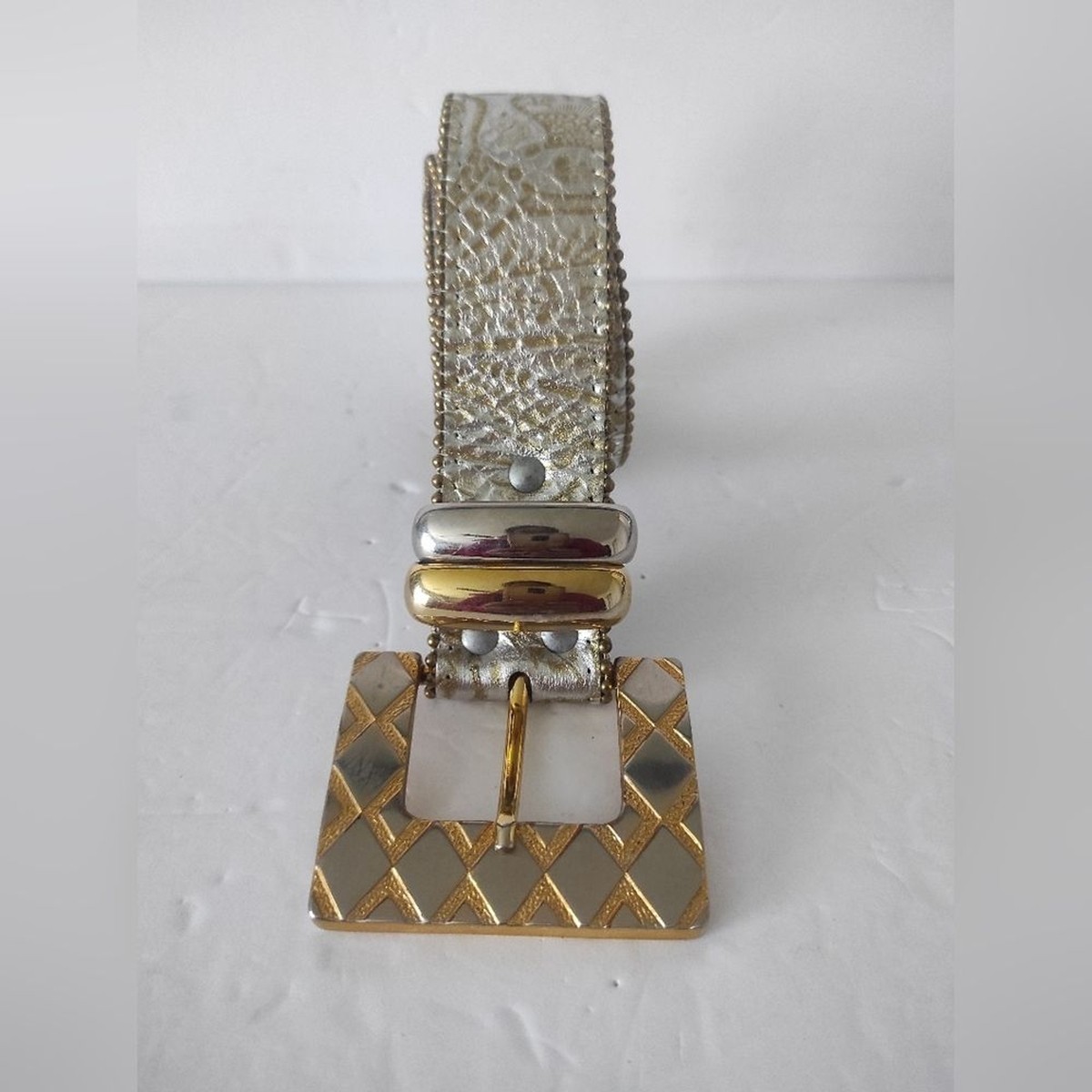 Belts by Simon silver metallic leather large belt with gold hardware S74cd1fe7062042469bcd6b24c768d  main image 4