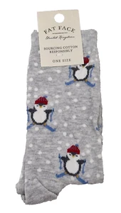 FAT FACE Damensocken Sourcing Baumwolle verantwortungsvoll Einheitsgröße Skifahren Pinguin grau - Bild 1 von 2