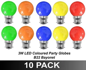10 x 3W LED Coloured Party Festoon Light Globes Bulbs Lamps 240V B22 Bayonet - Picture 1 of 2