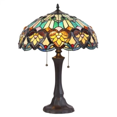 21.7" Antique Vintage Style Stained Glass Table Lamp - Image 1 of 2