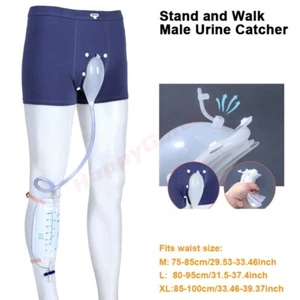 Male Wearable Incontinence Pants Urinal Leg Bag Urine Funnel Silicone Collector - Picture 1 of 23