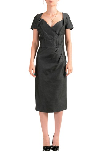 Abito donna Dsquared2 grigio lana seta manica corta tubino US 2XL IT 48