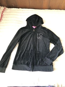 HARD CANDY black LARGE (11-13) Zip Up Hoodie Velour Pockets - Picture 1 of 9