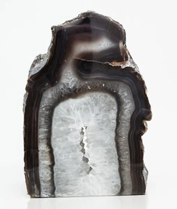 Agate Geode Half Cut Base Slab Black Crystal Quartz Decor XL 7.65 lb H2198 - Picture 1 of 14