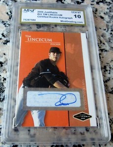 TIM LINCECUM 2006 Justifiable Certified Auto Rookie Card RC GEM MINT 10🔥🔥$$