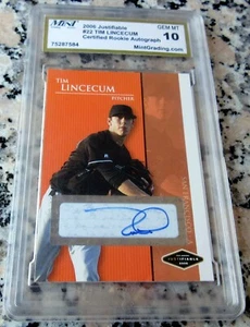 TIM LINCECUM 2006 Justifiable Certified Auto Rookie Card RC GEM MINT 10🔥🔥$$ - Picture 1 of 2