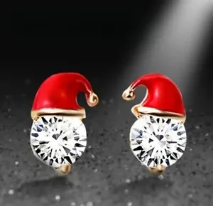 1pair Creative Christmas Santa Hat Stud Earrings For Girls, Xmas Jewelry Gift - Picture 1 of 4