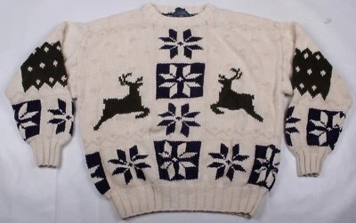 Suéter Tejido a Mano Vintage Años 90 Chaps CRL Ralph Lauren Invierno Ciervo Alce Talla XL Foto 1 de 4