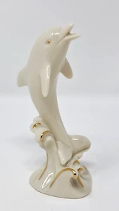 Lenox 4" tall Dolphin Porcelain Figurine White w/ Gold ceramic handcrafted - Picture 1 of 11