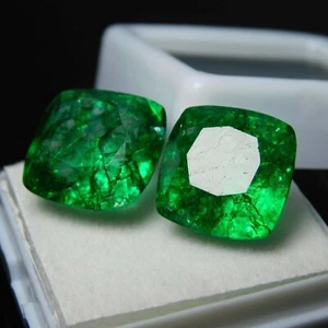 Natural Colombian Emerald Pair 20 Ct Loose Gemstone GIE CERTIFIED Cushion Cut - Picture 1 of 5