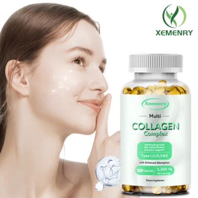 XEMENRY Complejo de Colágeno 3300mg - Tipo I, II, III, V, X - Colágeno Hidrolizado, Antienvejecimiento