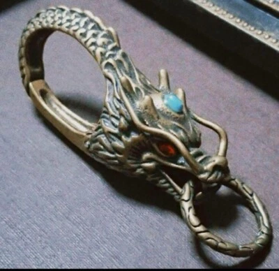 Llavero Dragón Latón Hecho a Mano Alta Calidad Gancho para Llave Turquesa Hecho en Japón Foto 1 de 4