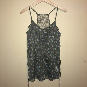 Y2K Floral Babydoll Tank Fairy Core Womens 4 Cottagecore Lace Back Woodland Moss - Picture 1 of 11