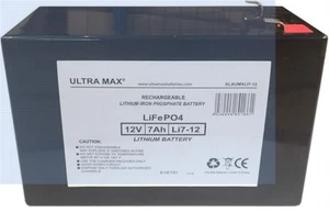 ULTRA MAX Ultramax Lithium Li-PO BATTERIJ LI7-12 12V 7 AH, 4,75 mm Spade-connect - Bild 1 von 3