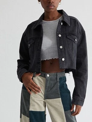 Pacsun Women's Size XS/S Black Denim Cropped Jean Jacket Button Front Raw Hem - Image 1 of 4