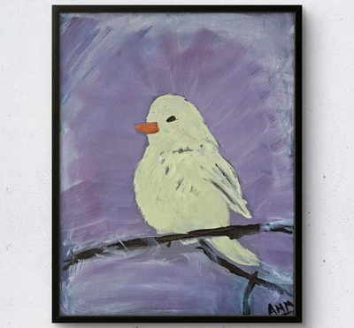 Bird Heart Songwaves - roxo e amarelo ORIGINAL sem moldura 11x14 lona acrílica - Imagem 1 de 4